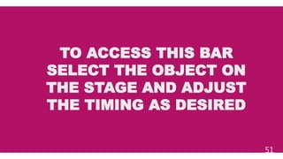 TO ACCESS THIS BAR
SELECT THE OBJECT ON
THE STAGE AND ADJUST
THE TIMING AS DESIRED
51
 