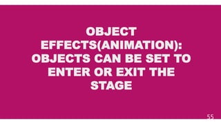 OBJECT
EFFECTS(ANIMATION):
OBJECTS CAN BE SET TO
ENTER OR EXIT THE
STAGE
55
 