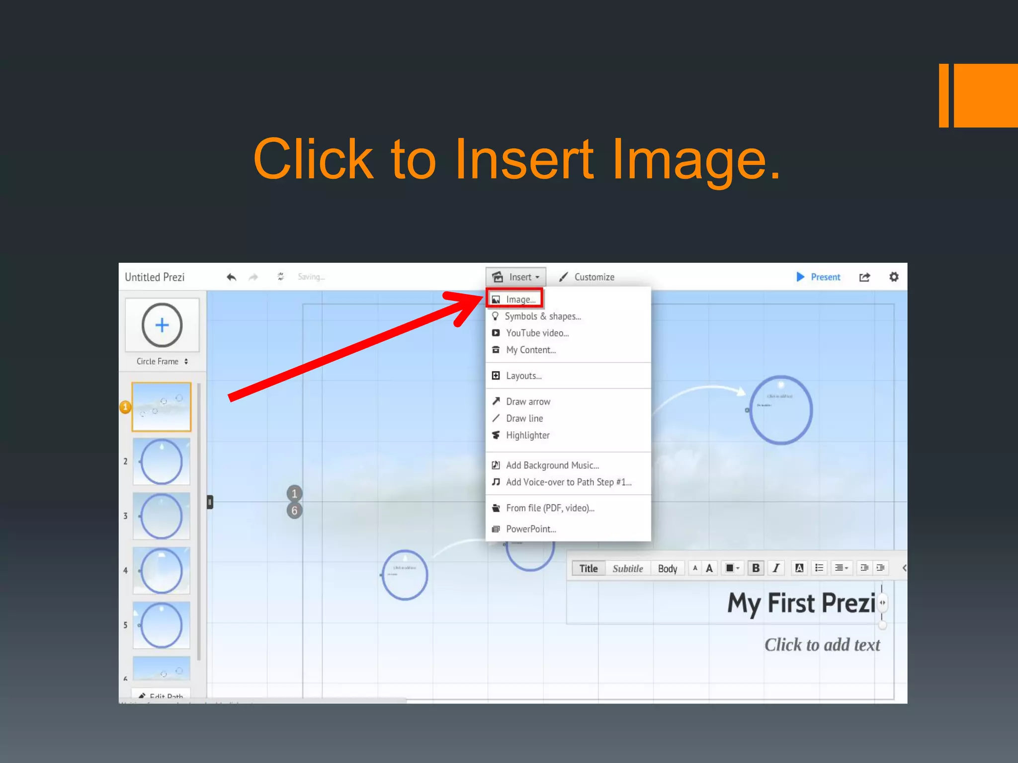 Click to Insert Image.
 