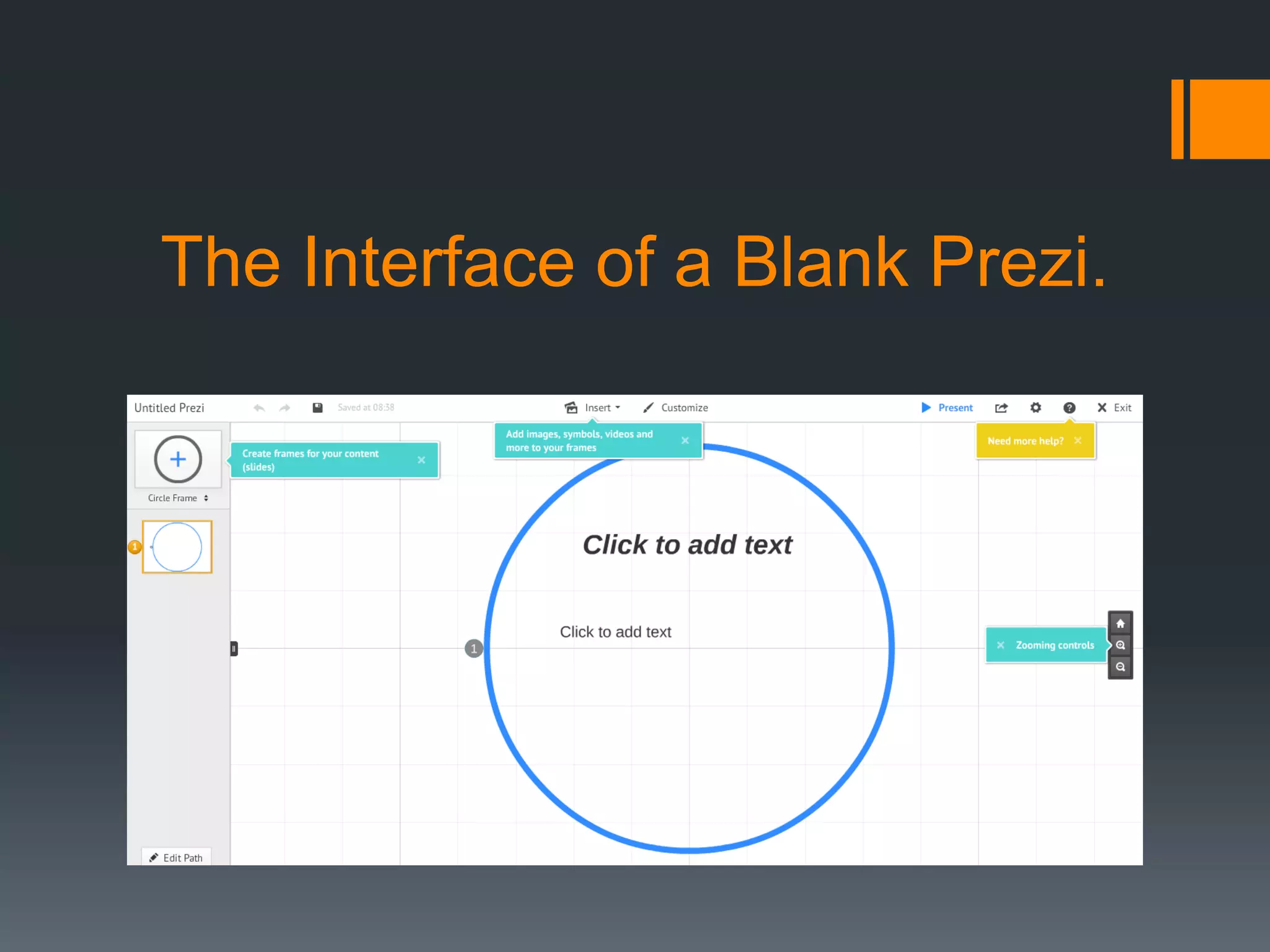 The Interface of a Blank Prezi.
 