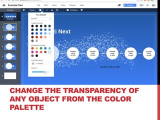 CHANGE THE TRANSPARENCY OF
ANY OBJECT FROM THE COLOR
PALETTE
 