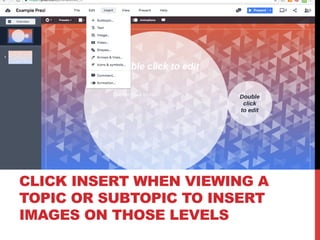 CLICK INSERT WHEN VIEWING A
TOPIC OR SUBTOPIC TO INSERT
IMAGES ON THOSE LEVELS
 