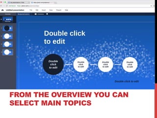 FROM THE OVERVIEW YOU CAN
SELECT MAIN TOPICS
 