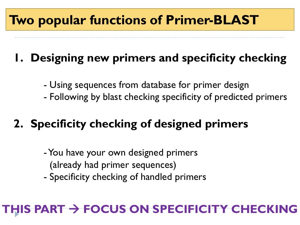 How to use primer blast for checking primer specificity