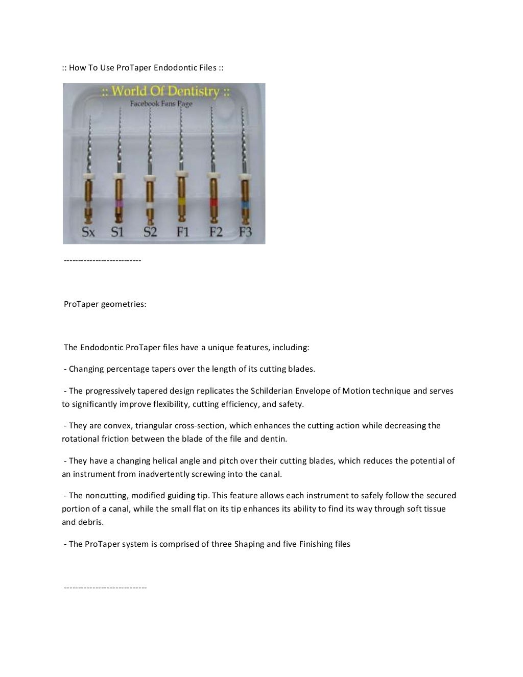 How to use pro taper endodontic files