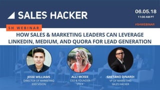 How To Create Viral Content
On LinkedIn And Drive
Massive Inbound Leads
SALES HACKER WEBINAR
@saleshacker
 