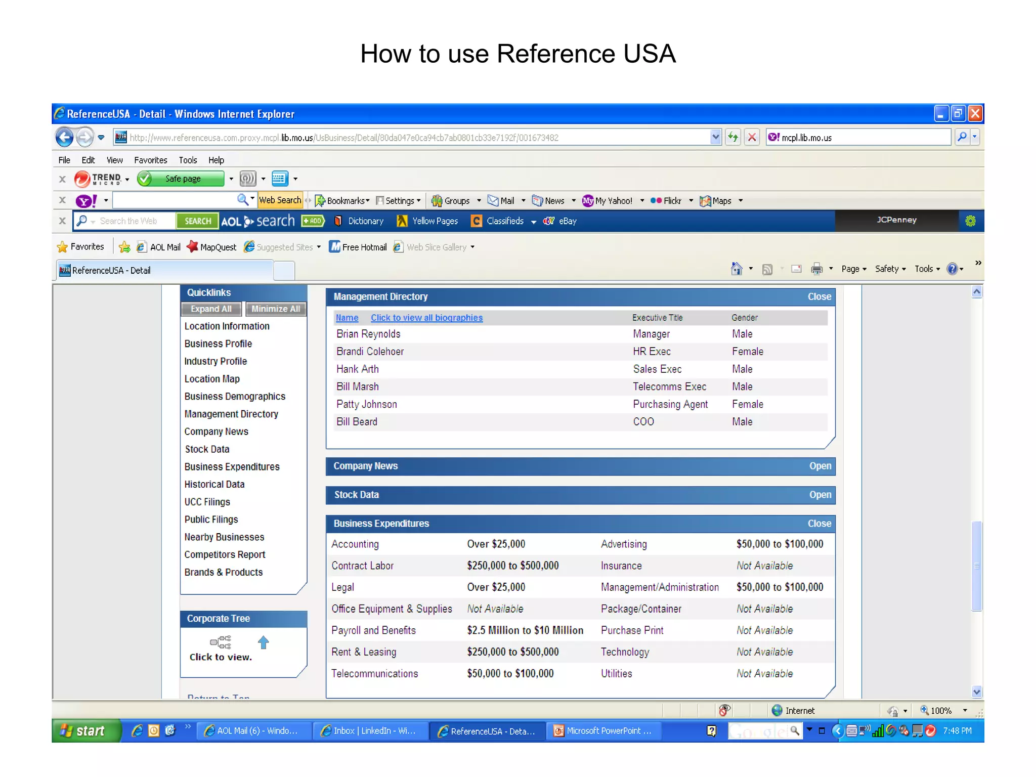 How to use Reference USA 