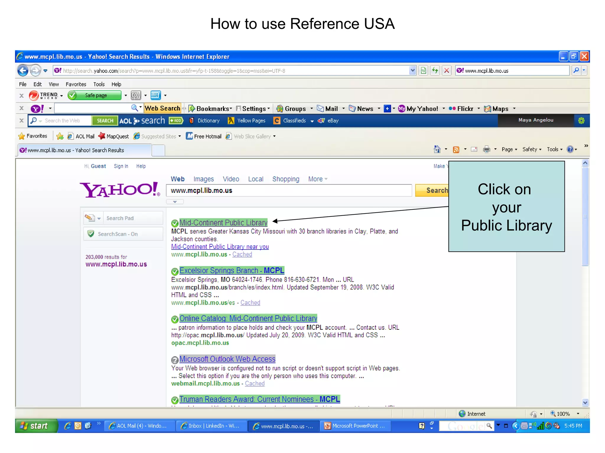 How to use Reference USA Click on  your Public Library 