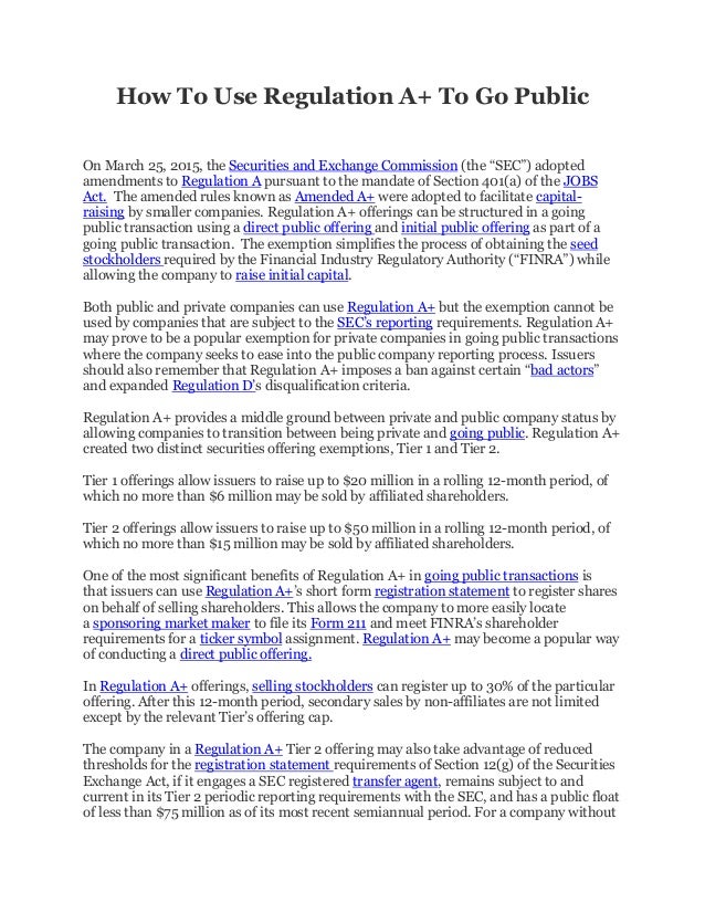 How To Use Regulation A+