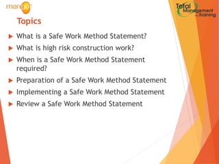 How to use safe work method statements webinar | PDF