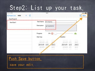 Step2: List up your task.
Push Save button.
save your edit.
 