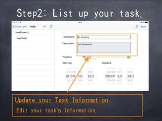 Step2: List up your task.
Update your Task Information
Edit your task s Information.
 