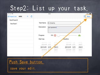 Step2: List up your task.
Push Save button.
save your edit.
 