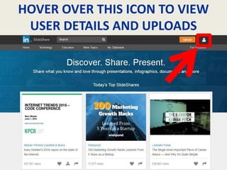 HOVER OVER THIS ICON TO VIEW
USER DETAILS AND UPLOADS
 
