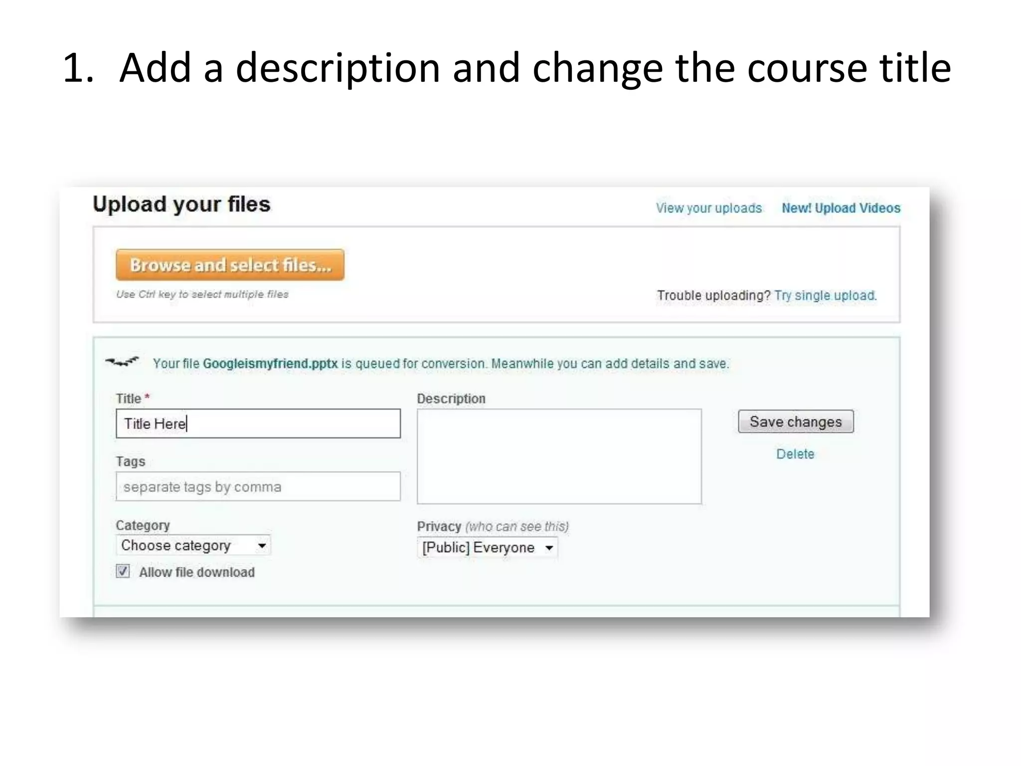 Add a description and change the course title
