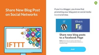 ARCHIE
If you’re a blogger, you know that
promoting your blog post on social media
is a crucial step.
Share New Blog Post
on Social Networks
IFTTT
 