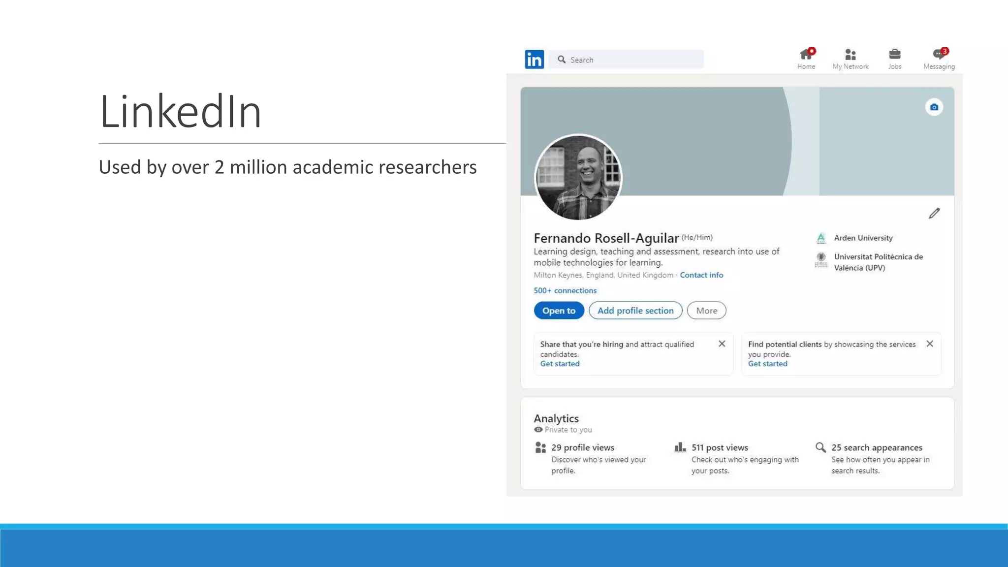LinkedIn
Used by over 2 million academic researchers
 