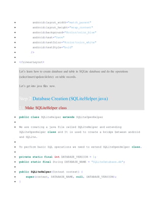 ANDROID USING SQLITE DATABASE ADMINISTRATORS ~HMFTJ | DOCX