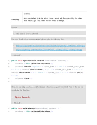 ANDROID USING SQLITE DATABASE ADMINISTRATORS ~HMFTJ | DOCX