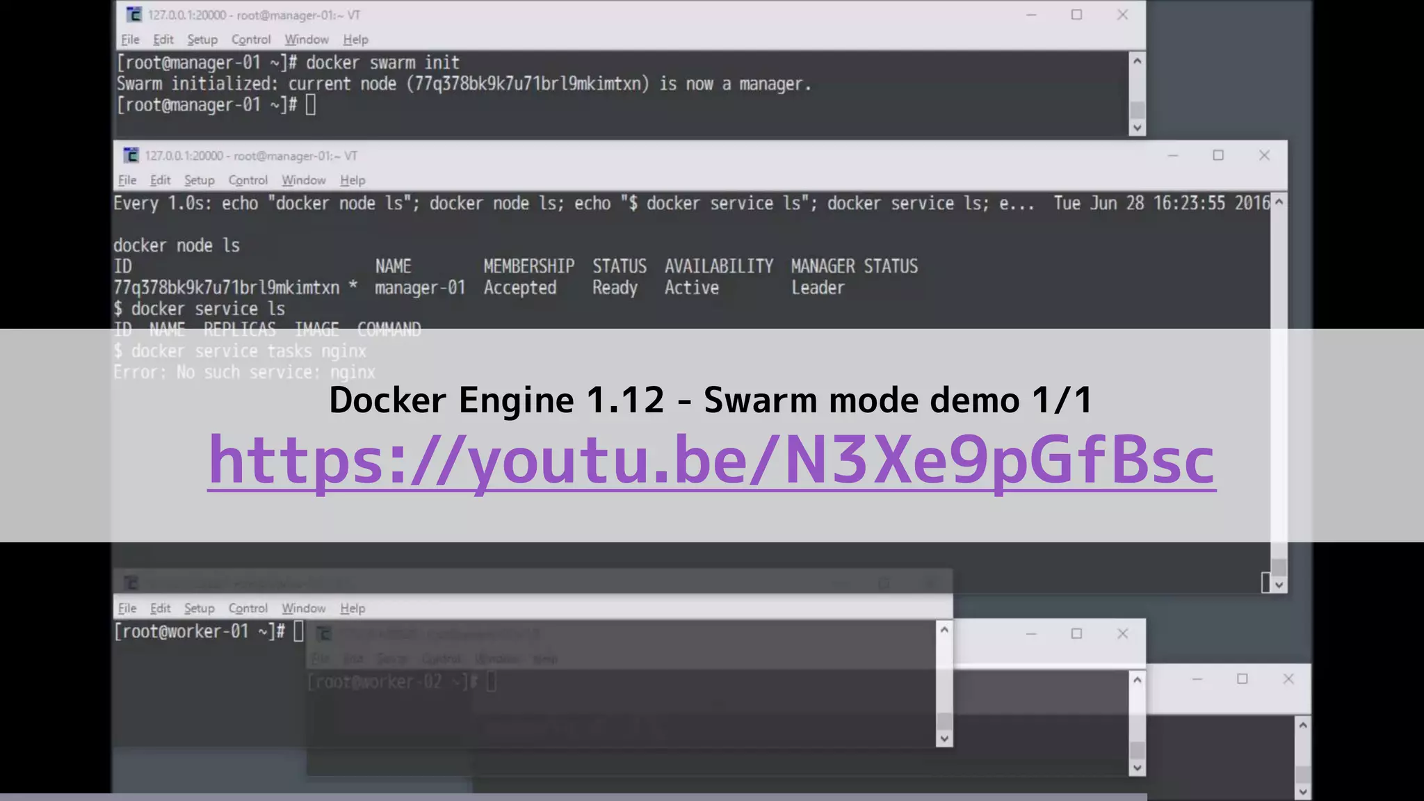 Docker Engine 1.12 - Swarm mode demo 1/1
https://youtu.be/N3Xe9pGfBsc
 