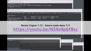 Docker Engine 1.12 - Swarm mode demo 1/1
https://youtu.be/N3Xe9pGfBsc
 