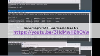 Docker Engine 1.12 - Swarm mode demo 1/2
https://youtu.be/3HdMwH0hOVw
 