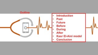 • Introduction
• Past
• Future
• Before
• During
• After
• Kasr El-Aini model
• Conclusion
Outline
 