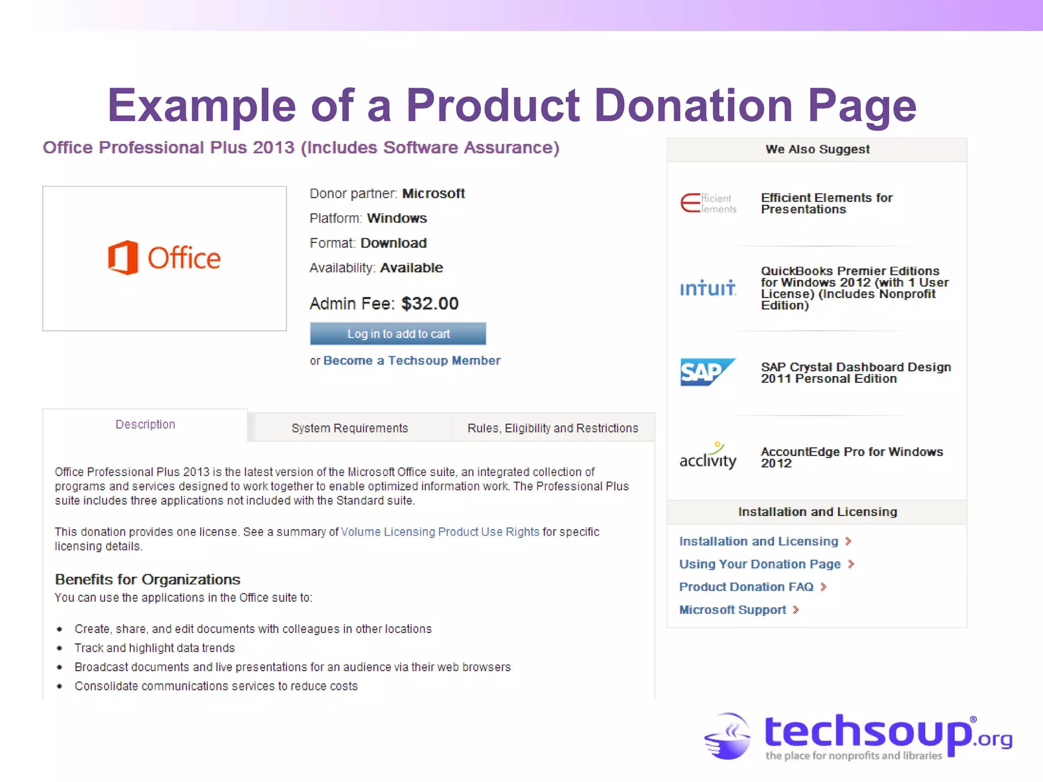 Example of a Product Donation Page
 