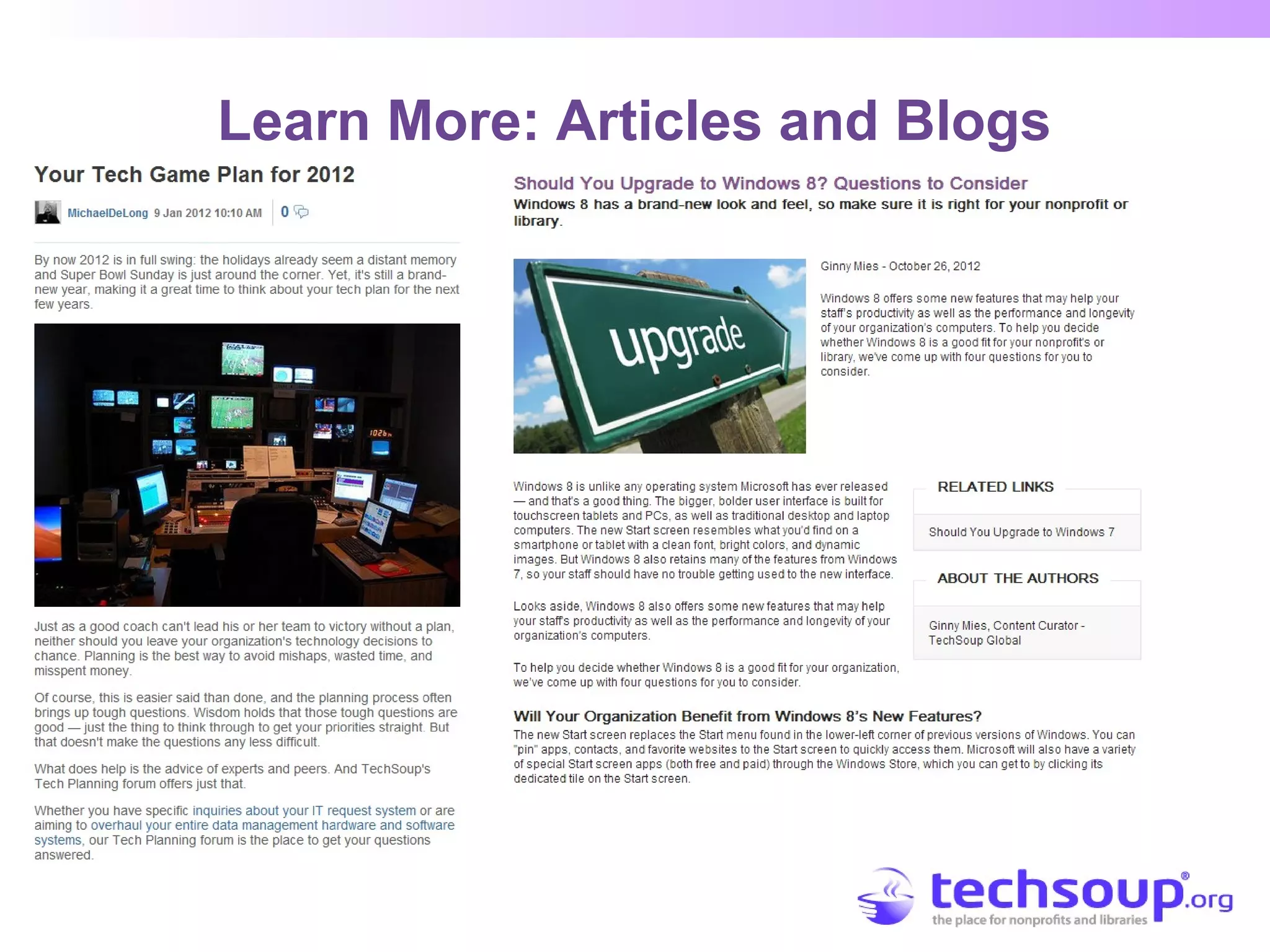 Learn More: Articles and Blogs
 