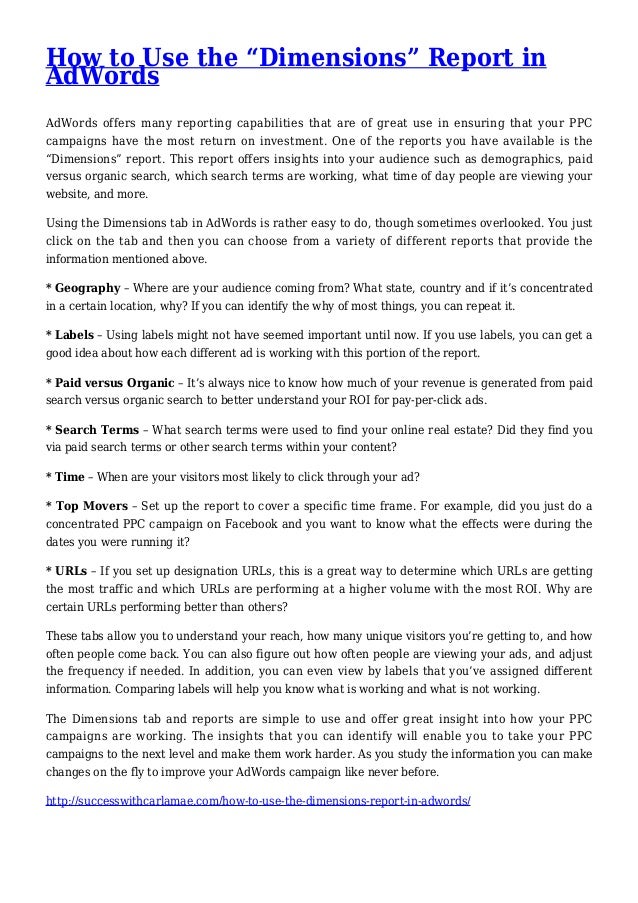 How to use the dimensions report in adwords