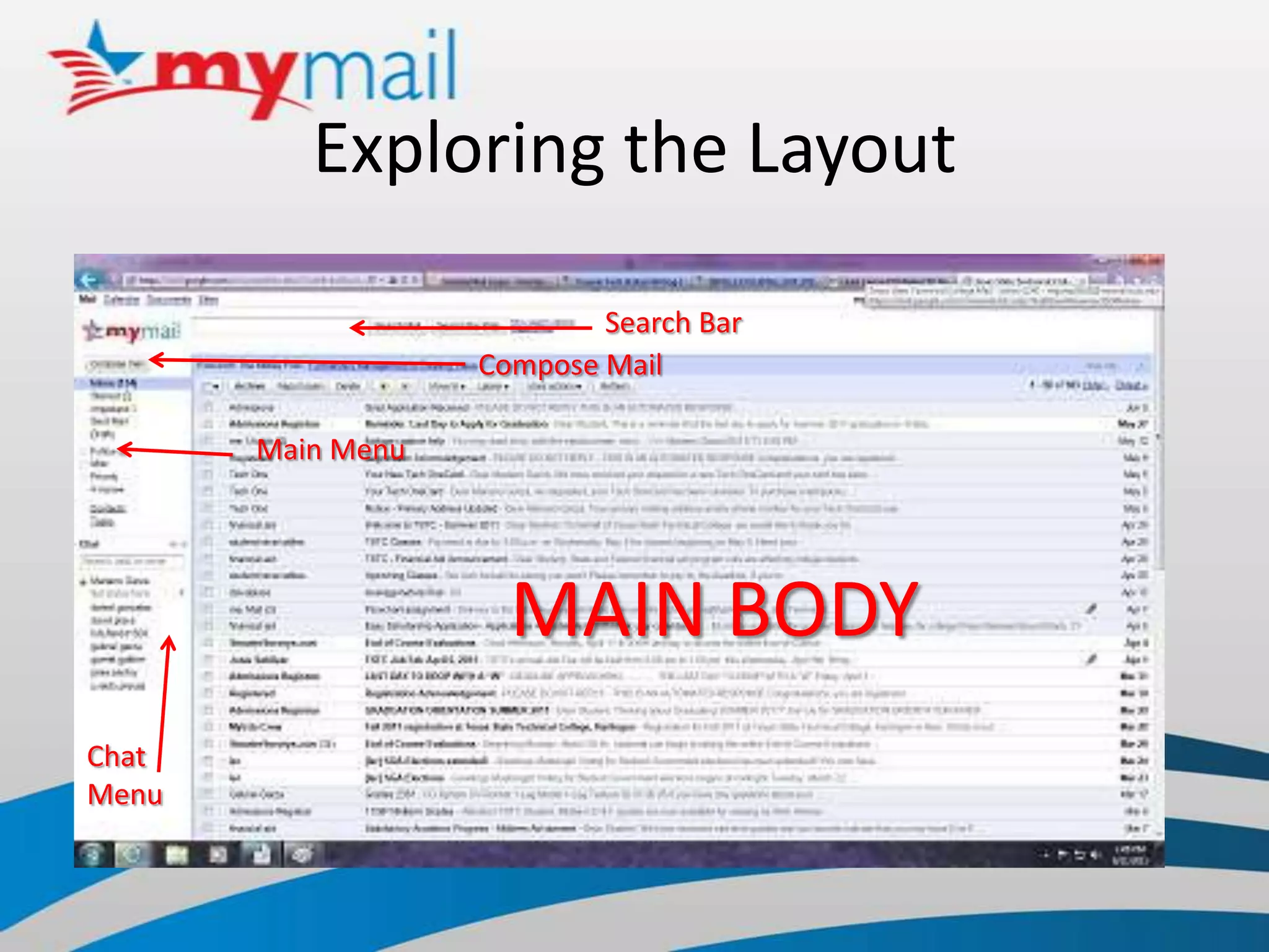 Exploring the LayoutSearch BarComposeMailMain MenuMAIN BODYChat Menu