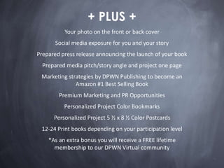 + PLUS +
Your photo on the front or back cover
Social media exposure for you and your story
Prepared press release announc...