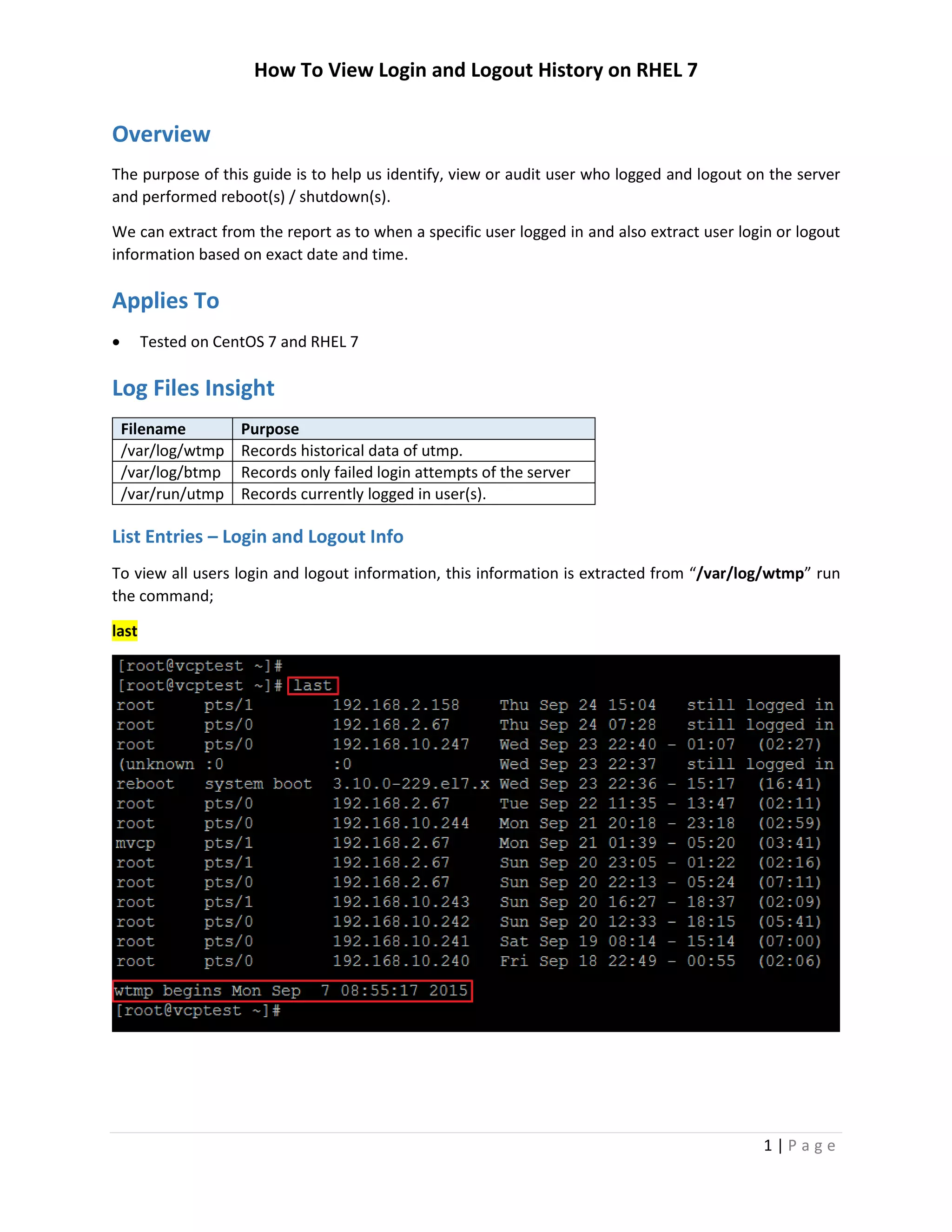 How To View Login History and Logout History on RHEL 7 | PDF
