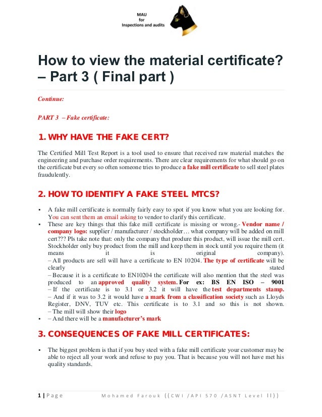 How to view the material certificate part 3