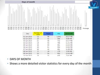 • DAYS OF MONTH
• Shows a more detailed visitor statistics for every day of the month
 