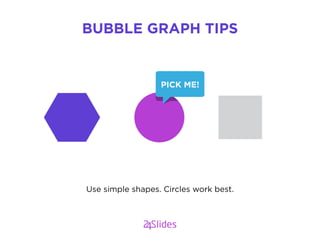 Use simple shapes. Circles work best.
BUBBLE GRAPH TIPS
PICK ME!
 