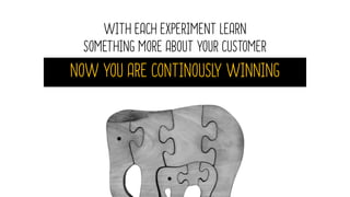 WITH EACH EXPERIMENT LEARN
SOMETHING MORE ABOUT YOUR CUSTOMER
NOW YOU ARE CONTINOUSLY WINNING
 
