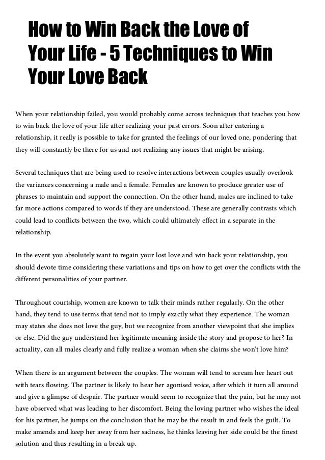 How To Win Back The Love Of Your Life 5 Techniques To Win Your Love