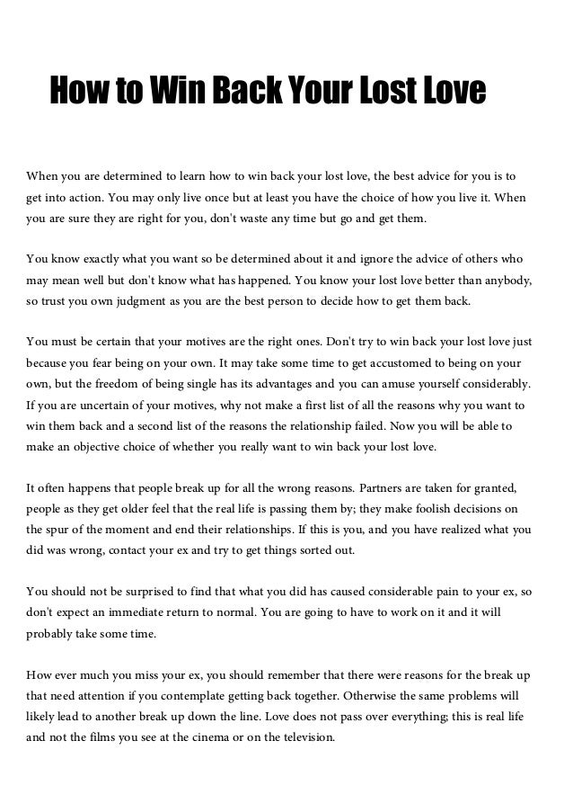 How To Win Back Your Lost Love How To Win Back Your Lost Love