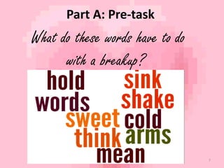 Part A: Pre-task 
7 
What do these words have to do 
with a breakup? 
 