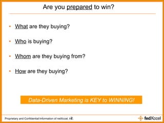 Are you  prepared  to win? What  are they buying? Who  is buying? Whom  are they buying from? How  are they buying? Data-Driven Marketing is KEY to WINNING! 