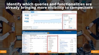 #seo2017 in #CCDK17 by @aleyda from @orainti
Identify which queries and functionalities are
already bringing more visibility to competitors
SEMrushAhrefs
 