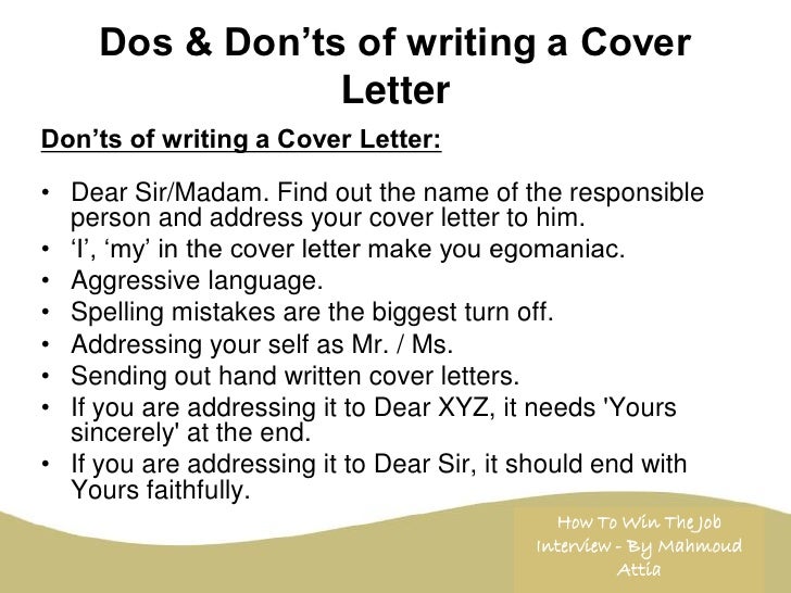 Professional cover letter dos and donts