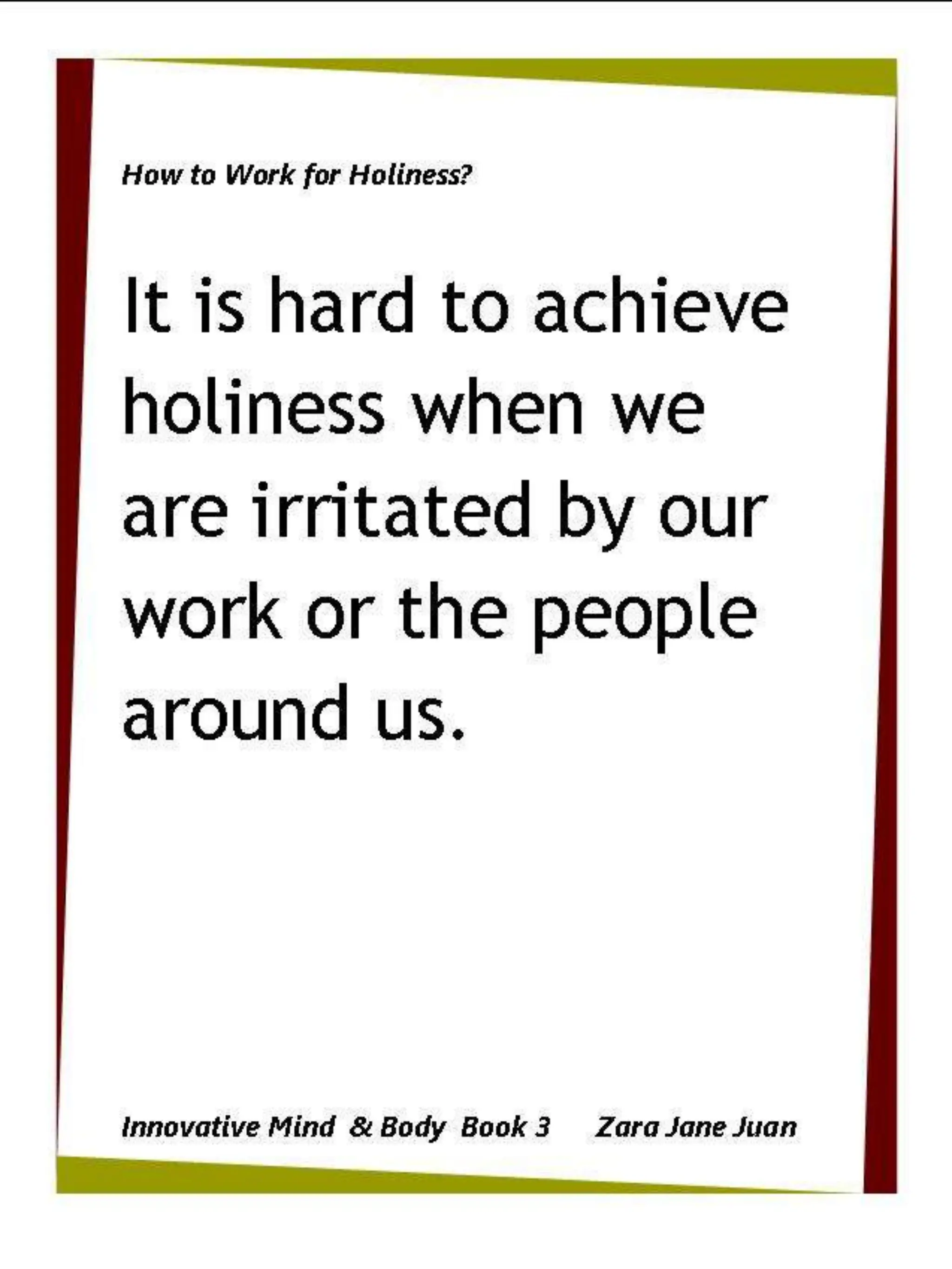 How to Work for Holiness IMB Workshop Spiritual Retreat by Amb Juan