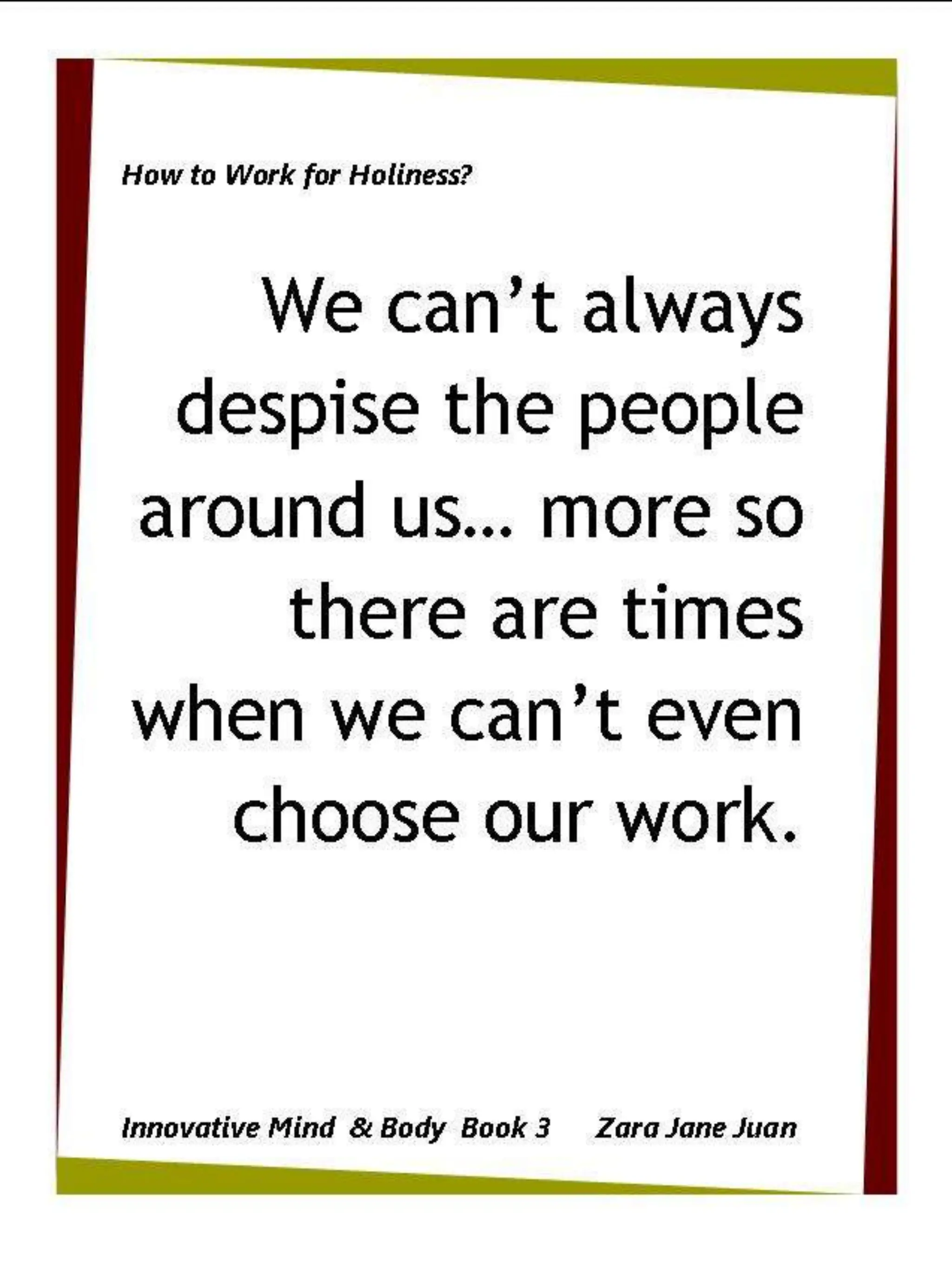 How to Work for Holiness IMB Workshop Spiritual Retreat by Amb Juan