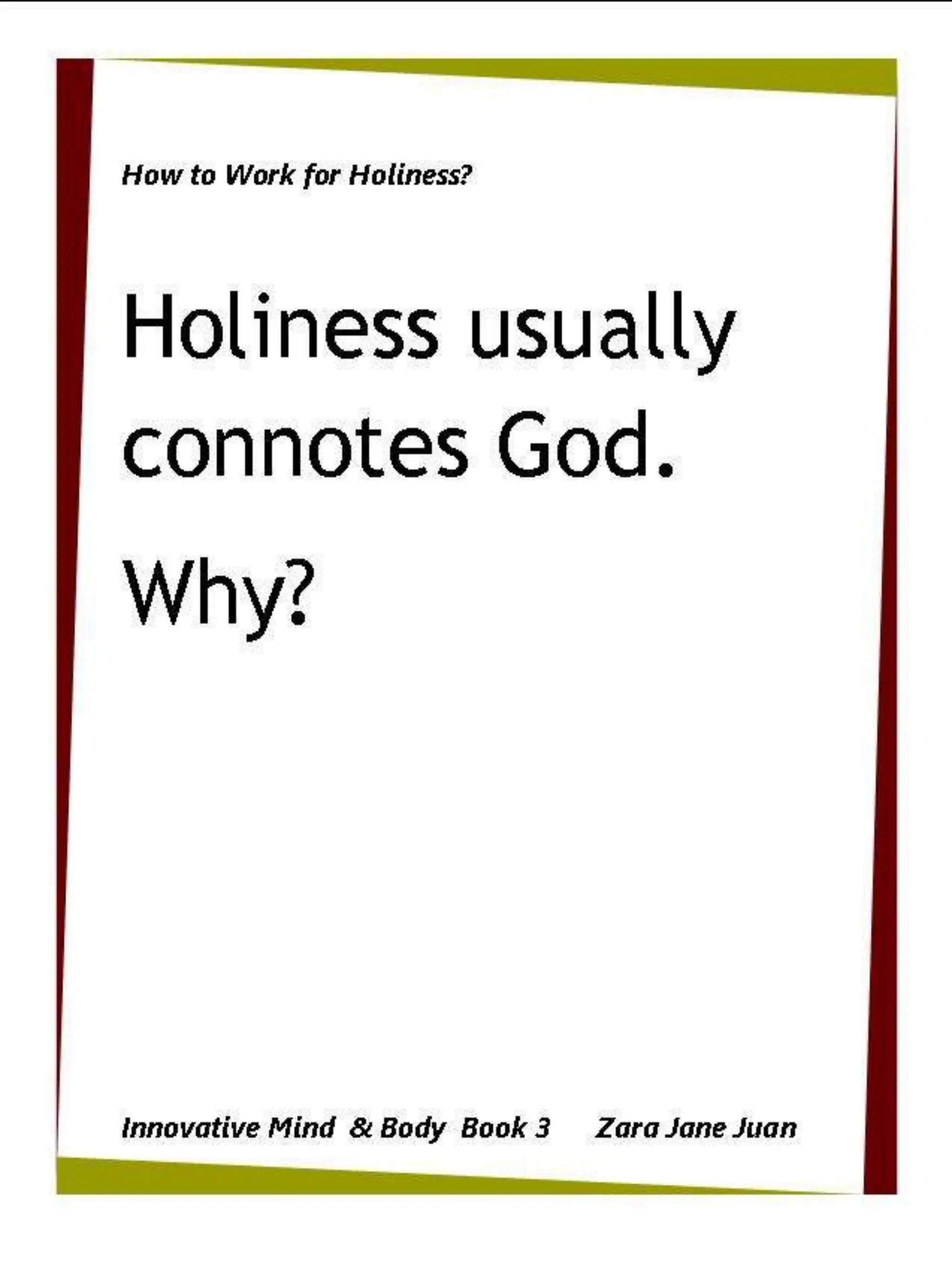 How to Work for Holiness IMB Workshop Spiritual Retreat by Amb Juan