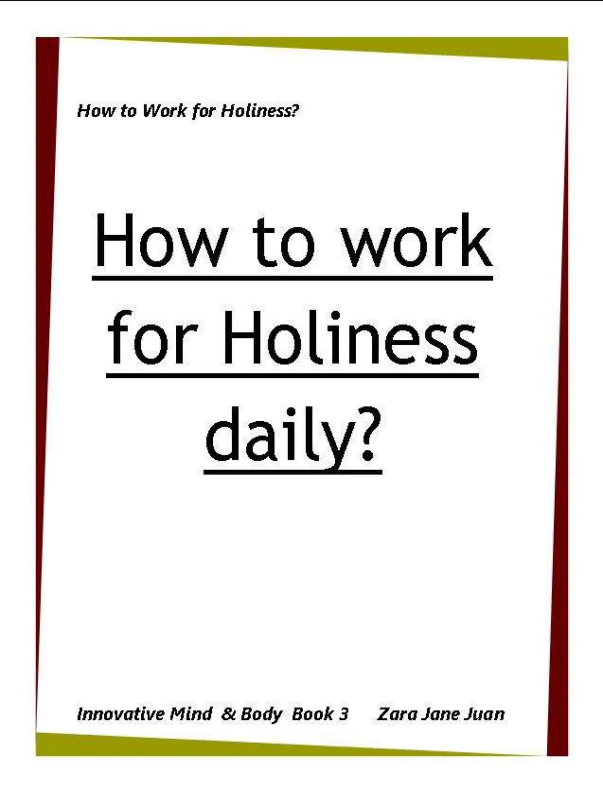 How to Work for Holiness IMB Workshop Spiritual Retreat by Amb Juan