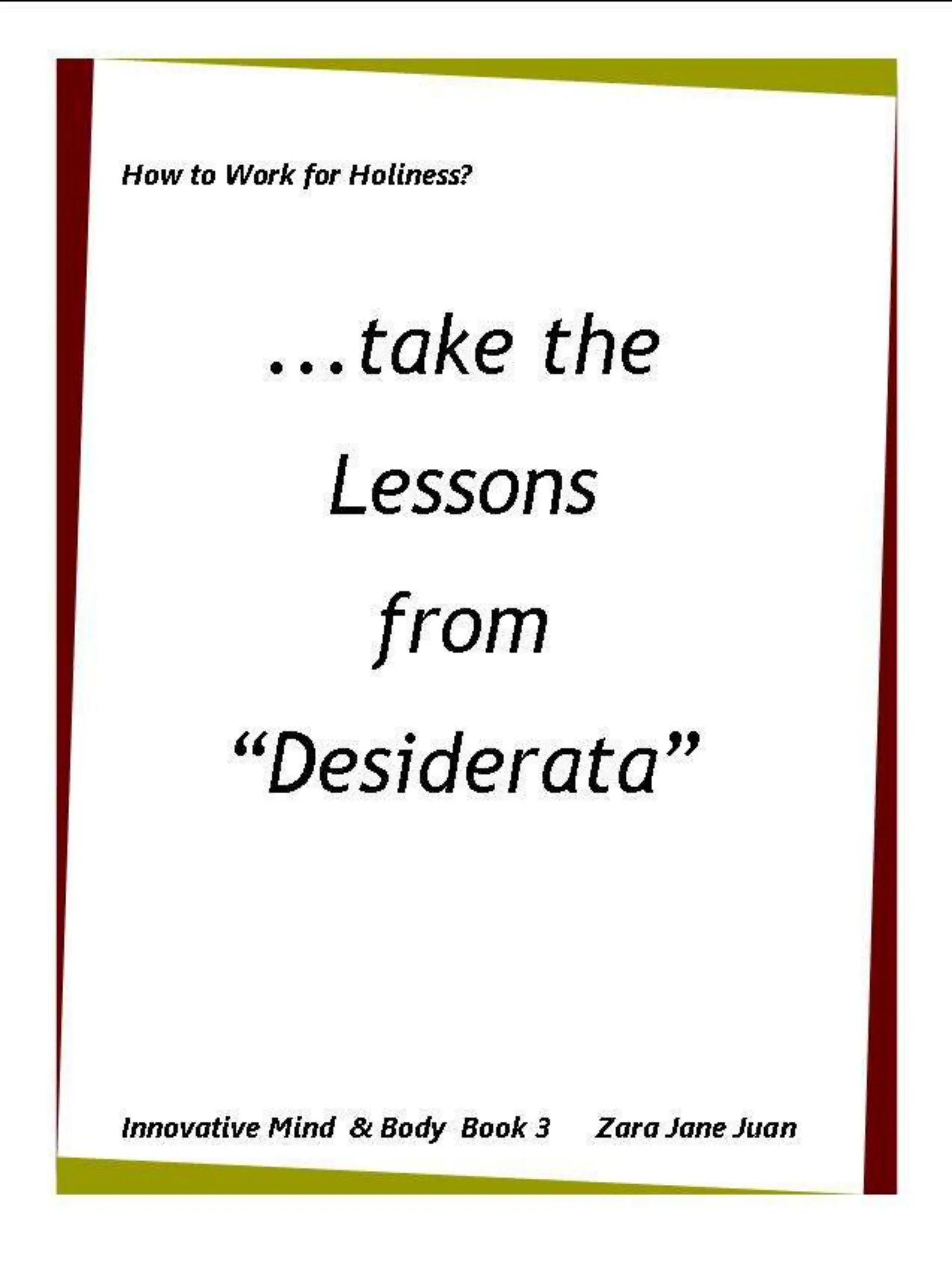 How to Work for Holiness IMB Workshop Spiritual Retreat by Amb Juan