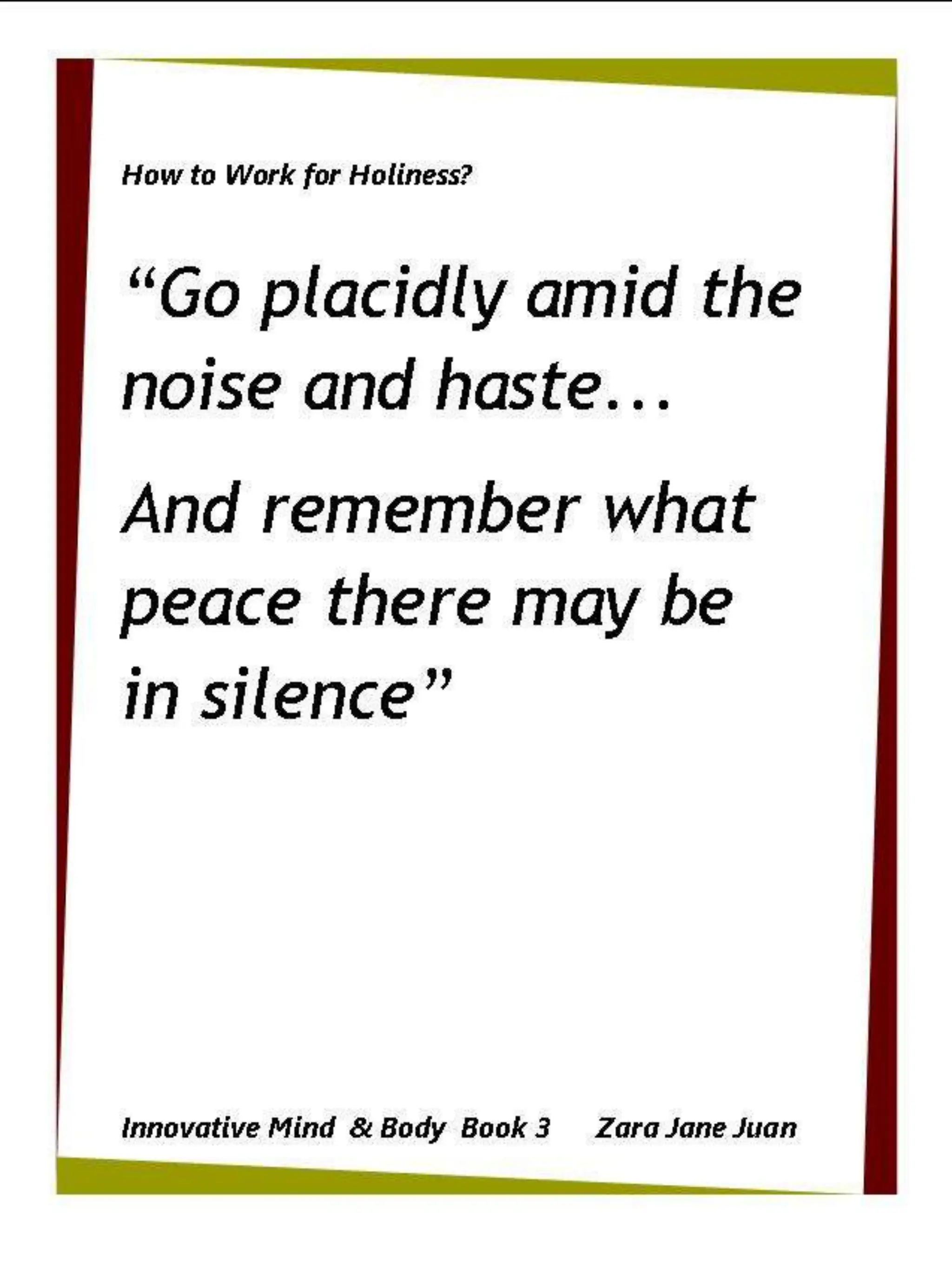 How to Work for Holiness IMB Workshop Spiritual Retreat by Amb Juan