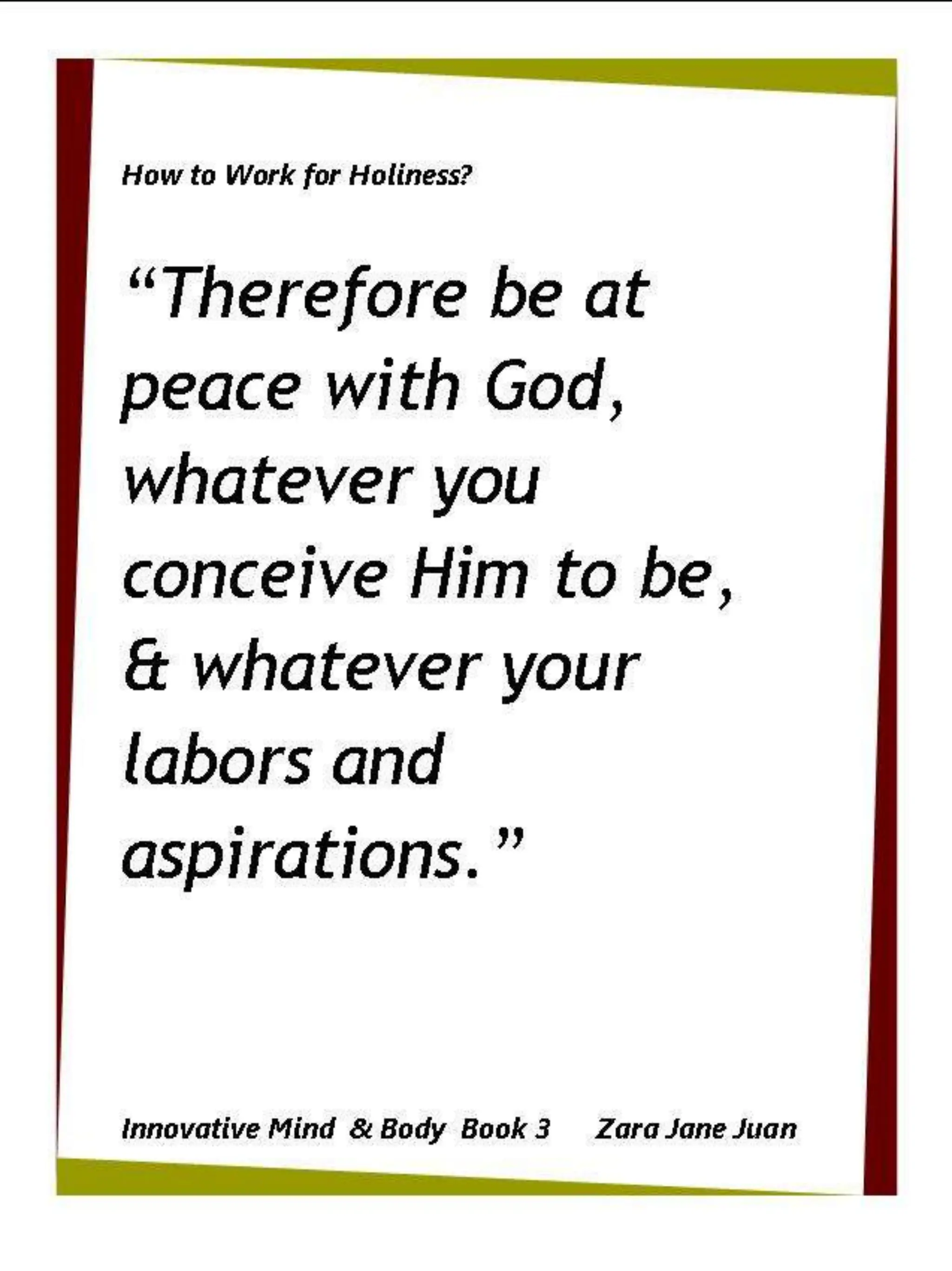 How to Work for Holiness IMB Workshop Spiritual Retreat by Amb Juan